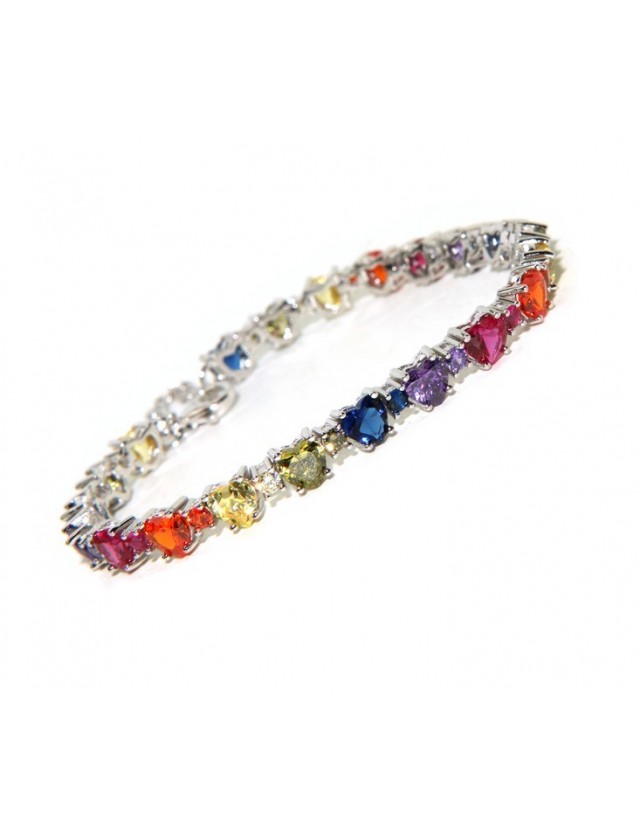 Bracciale tennis cuori colorati argento 925 zirconi arcobaleno NALBORI Bracciale tennis cuori colorati argento 925 zirconi arcobaleno NALBORI
