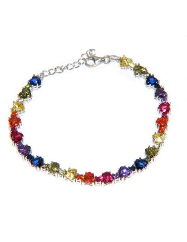 NALBORI Bracciale cuori colorati tennis argento 925 e zirconi arcobaleno
