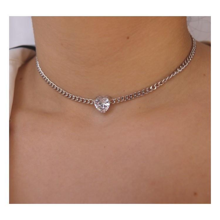 NLB|Choker grumetta cuore grande collana zircone argento 925