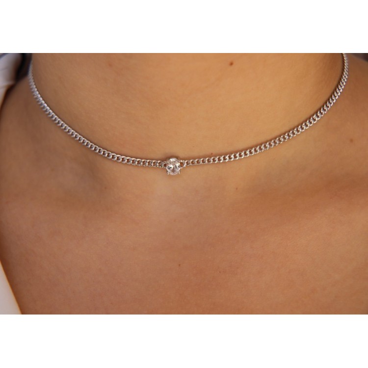 NALBORI 925 sterling silver oval zircon choker necklace