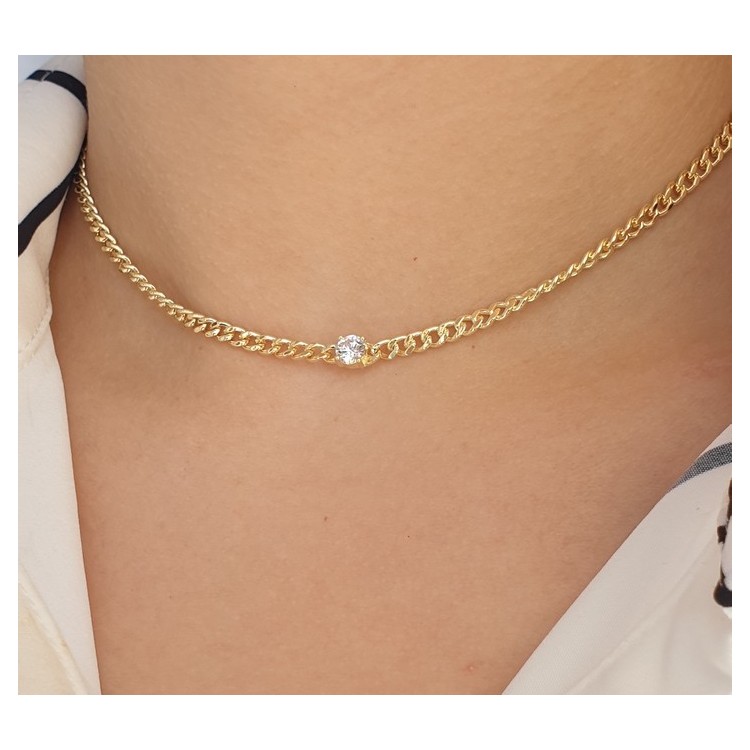 NALBORI collana choker zircone tondo argento 925 grumetta