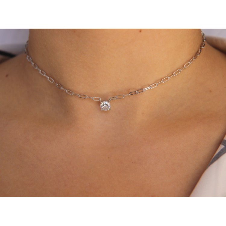 NALBORI round zircon choker 925 silver staples necklace