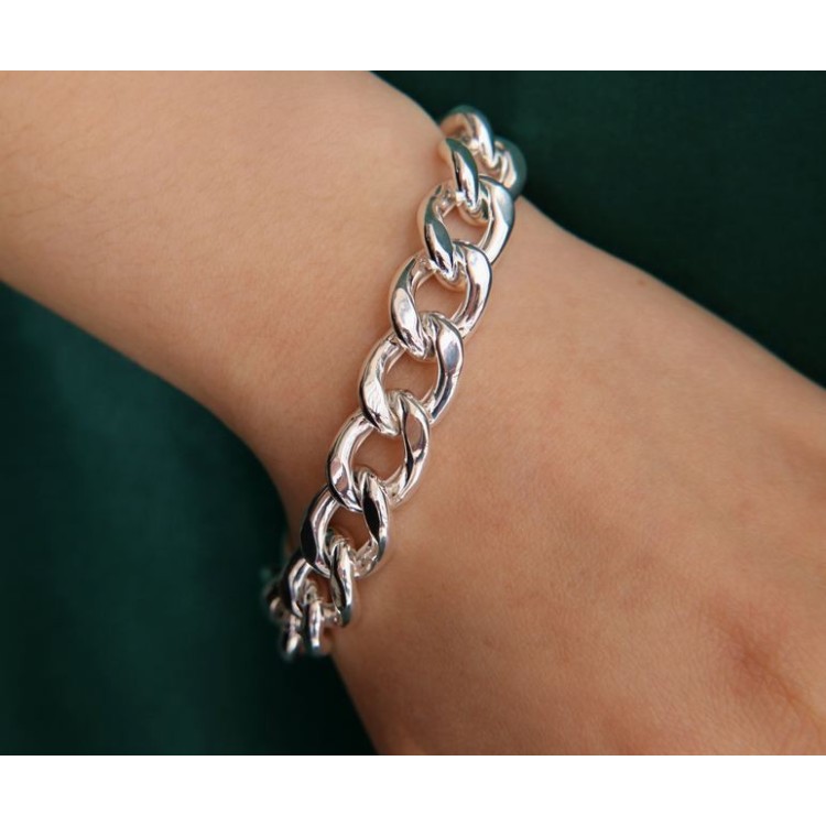 NALBORI 925 silver diamond-coated large gourmette necklace or bracelet 13 mm