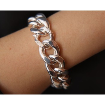 NALBORI bracelet or curb necklace 17.5mm large 925 silver diamond