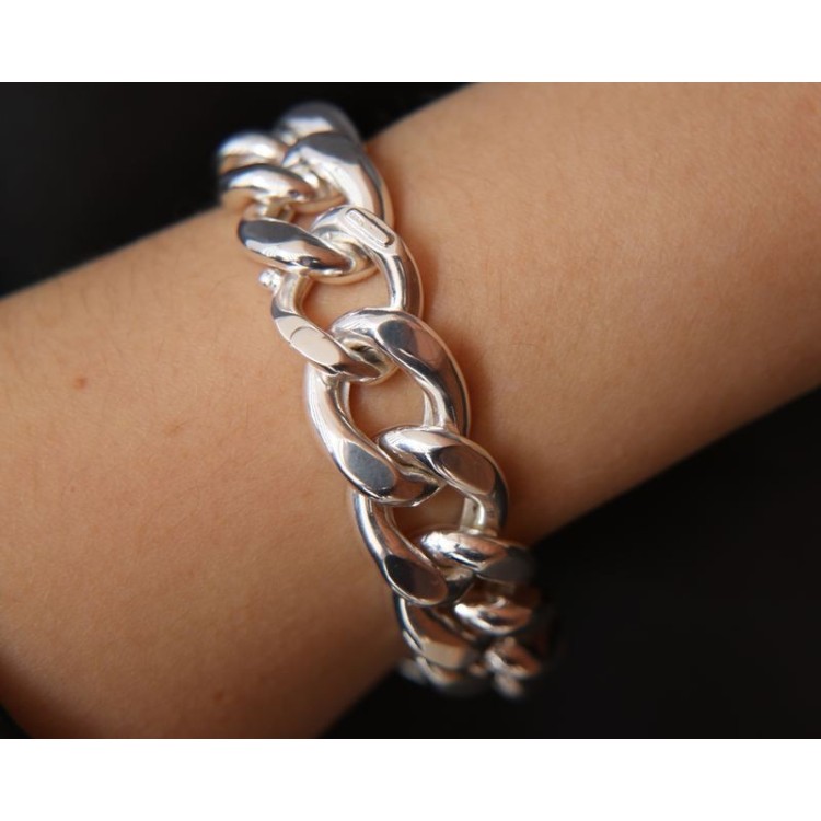 NALBORI bracelet or curb necklace 17.5mm large 925 silver diamond