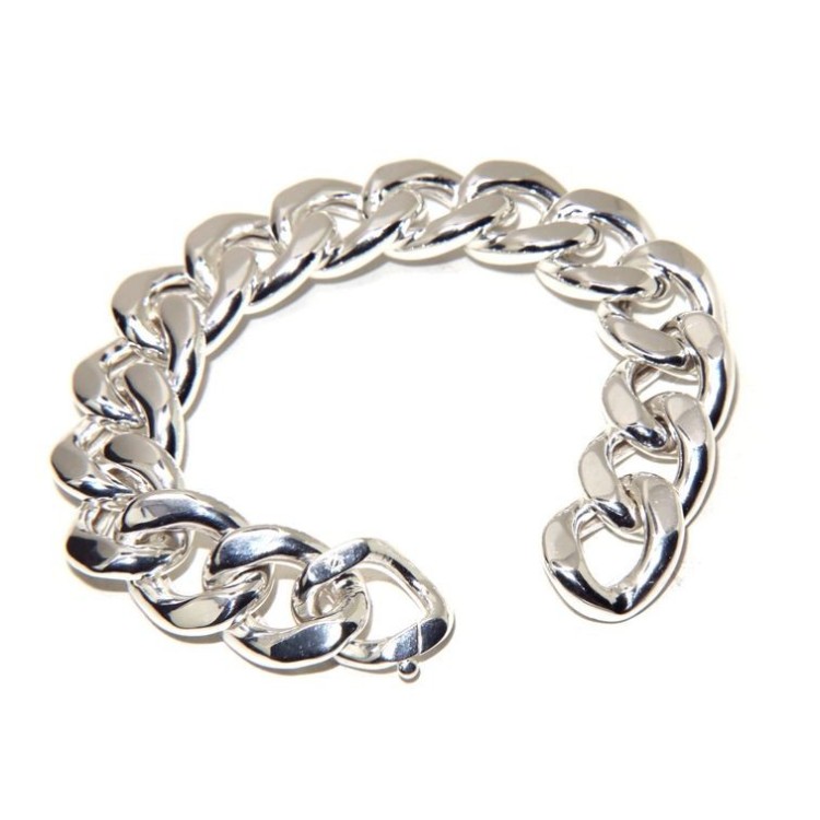 NALBORI bracelet or curb necklace 17.5mm large 925 silver diamond