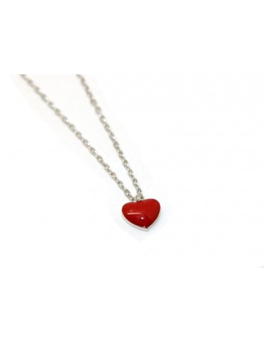 Collana argento 925 con cuore rosso smaltato per donne