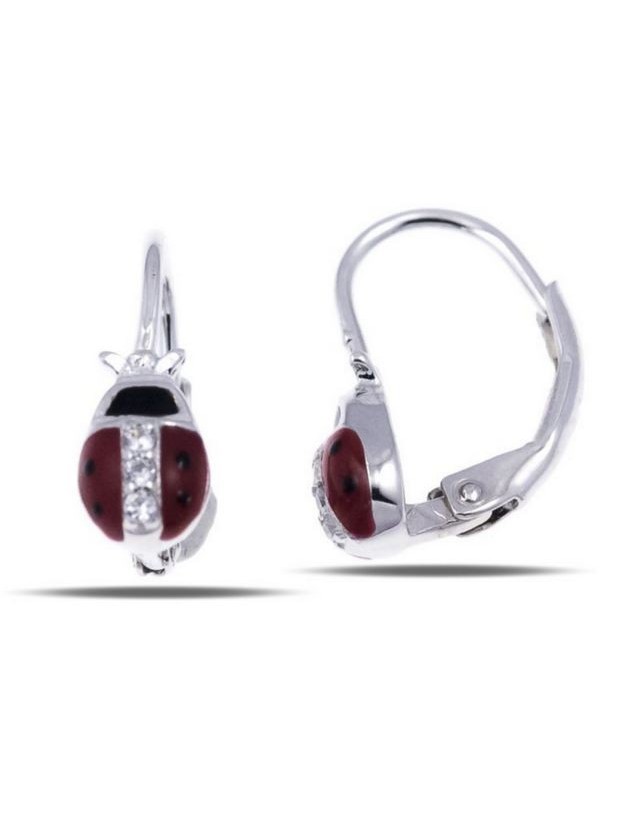 Orecchini argento 925 monachella coccinella rossa zirconi Orecchini argento 925 monachella coccinella rossa zirconi