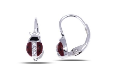 NLB|Orecchini argento 925 monachella coccinella rossa zirconi