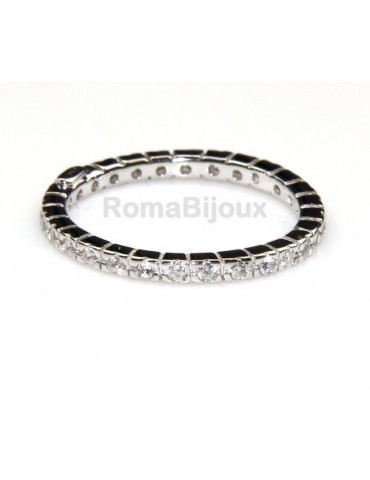 Argento 925 Rodiato : Eternity fedina a corona tutto giro con 2 file zirconi da 1,0 mm taglio brillante