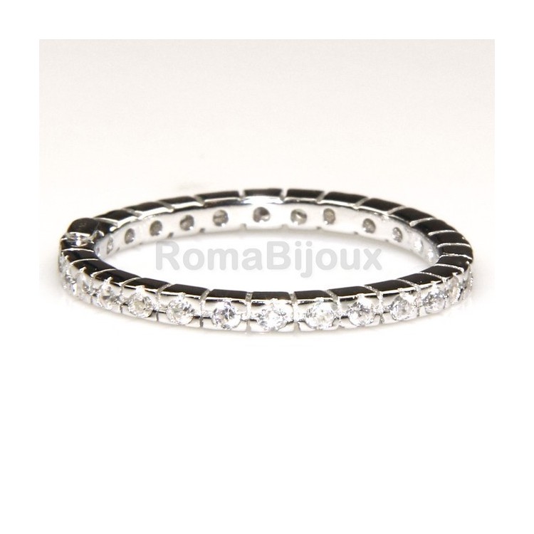 NLB|Argento 925 Rodiato : Eternity fedina uomo donna tutto giro zirconi microsetting bianco 1,0 mm taglio brillante