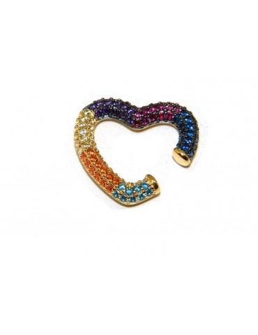 Heart tragus in 925 silver, yellow gold plated, without hole, zircons