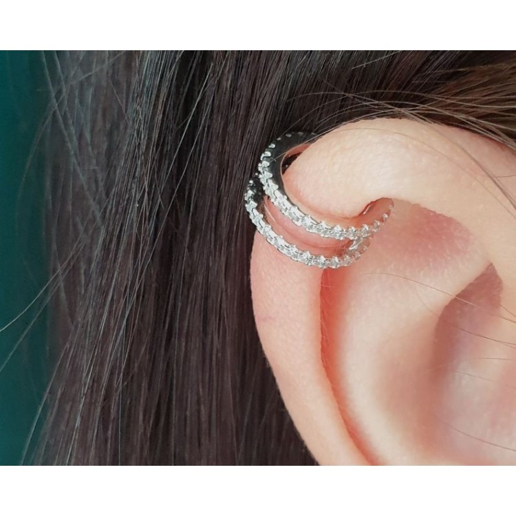 NLB|Tragus 2 rows in 925 silver rose gold rhodium plating without hole zircons