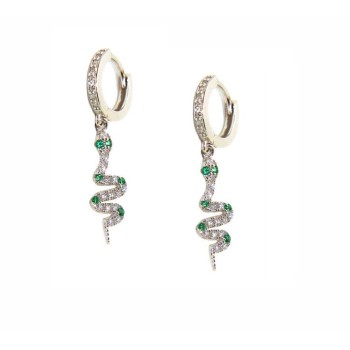 NALBORI 925 silver earrings snake pendants with zircons