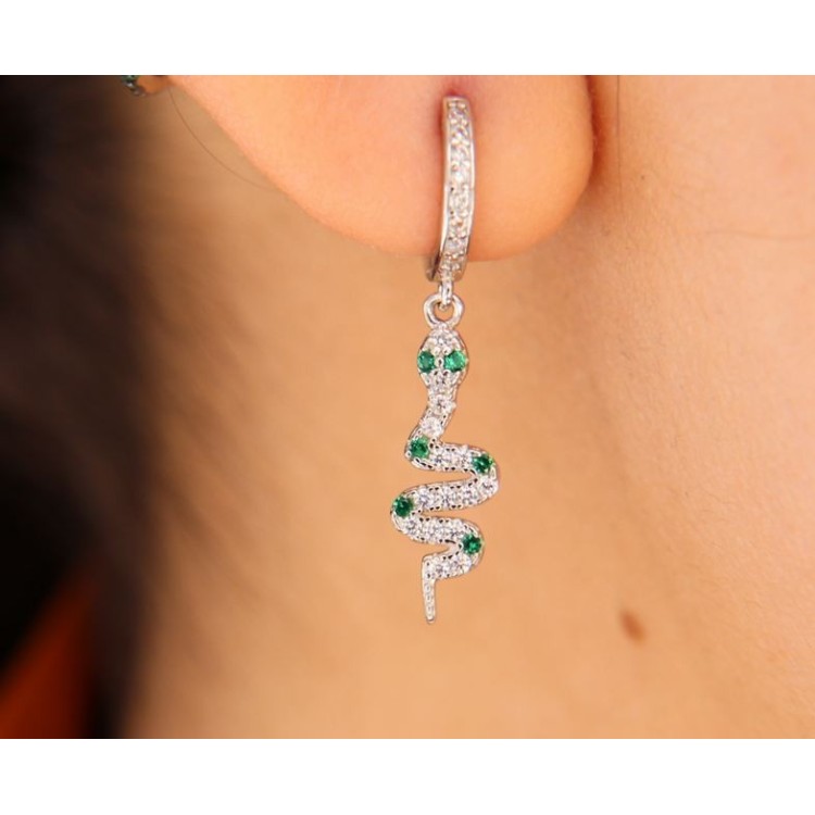 NALBORI 925 silver earrings snake pendants with zircons