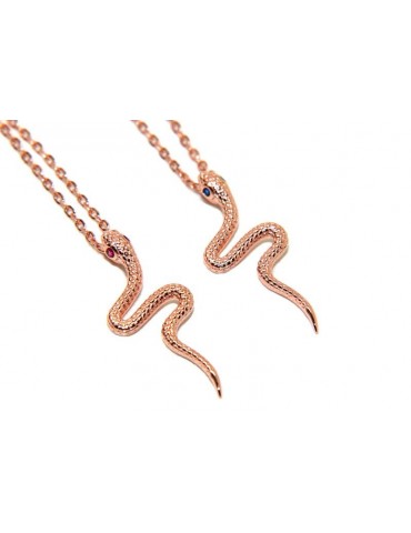 NALBORI collana serpente argento 925 placcata in oro rosa  zirconi sapphire o rubin