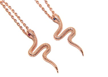 NALBORI collana serpente argento 925 placcata in oro rosa  zirconi sapphire o rubin