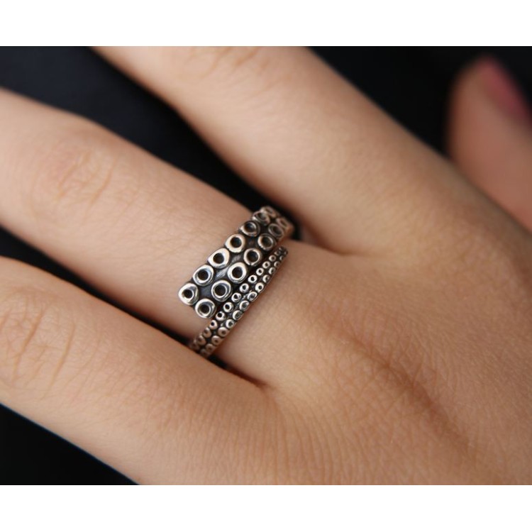 NLB|Silver 925: Ring man woman tentacle octopus open adjustable dark