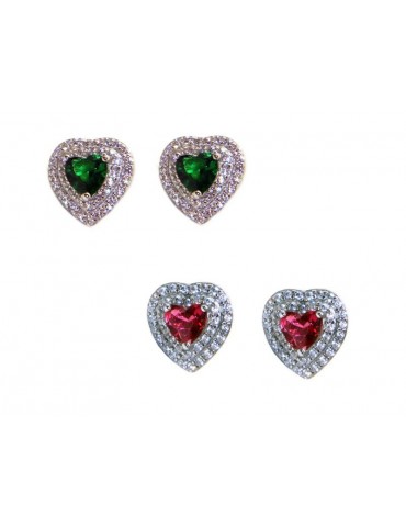 orecchini cuore argento 925 rubin emerald doppio giro zirconi