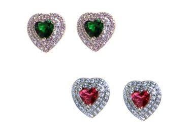 NLB|orecchini cuore argento 925 rubin emerald doppio giro zirconi