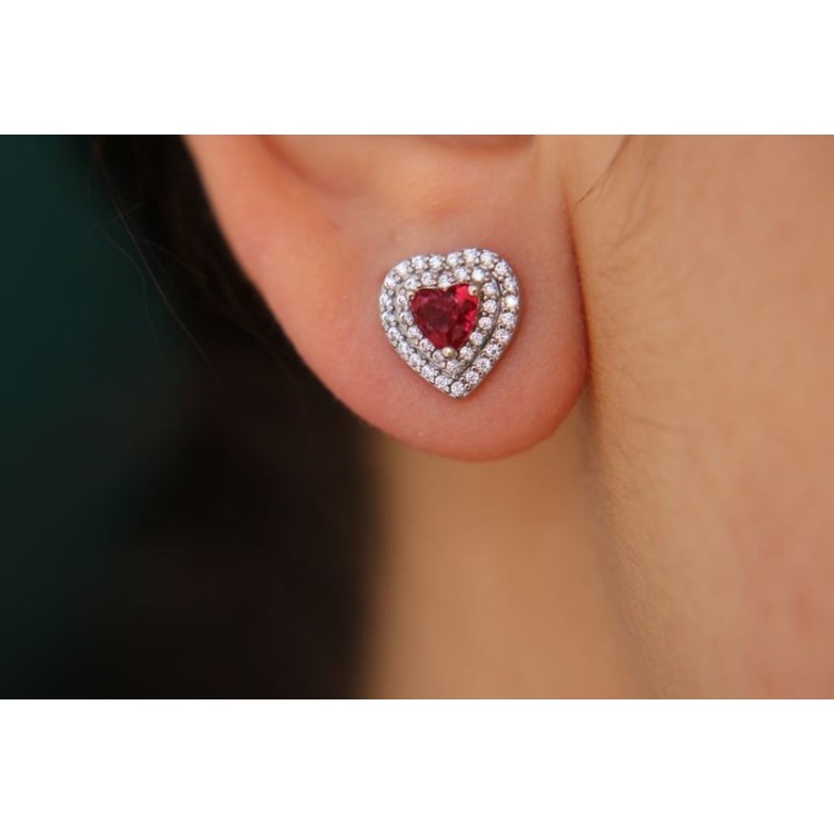 NLB|orecchini cuore argento 925 rubin emerald doppio giro zirconi