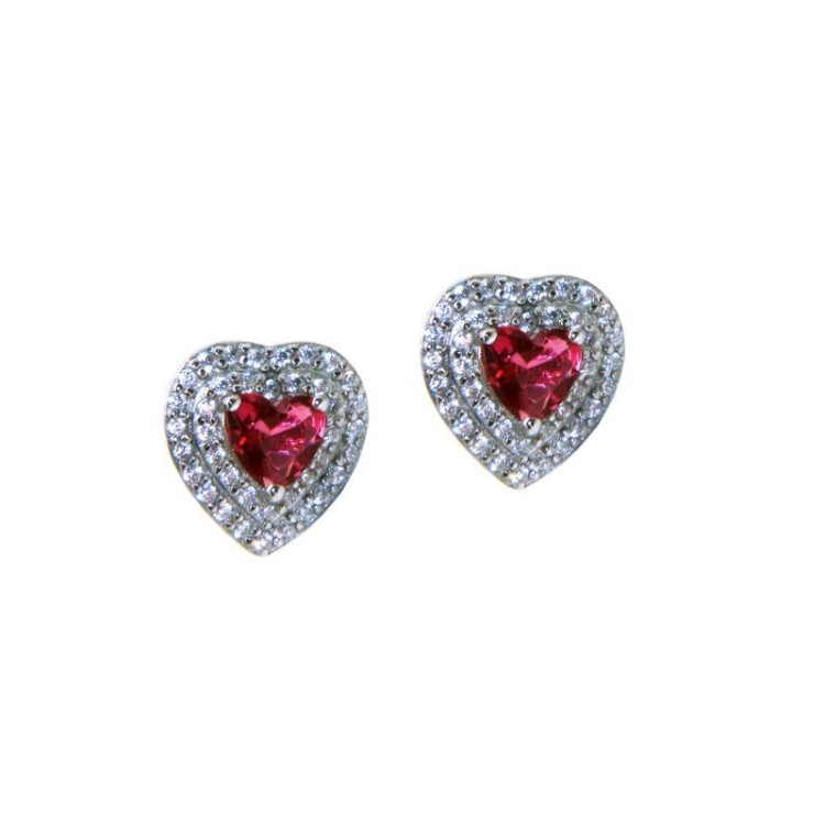 NLB|orecchini cuore argento 925 rubin emerald doppio giro zirconi