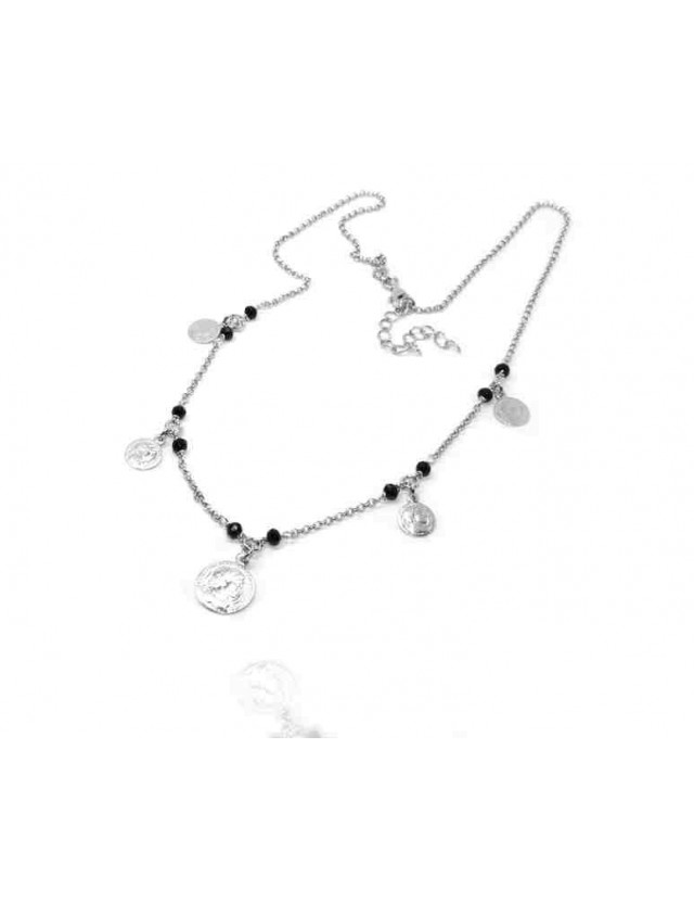 NALBORI Collana Argento 925 monete cristalli neri NALBORI Collana Argento 925 monete cristalli neri