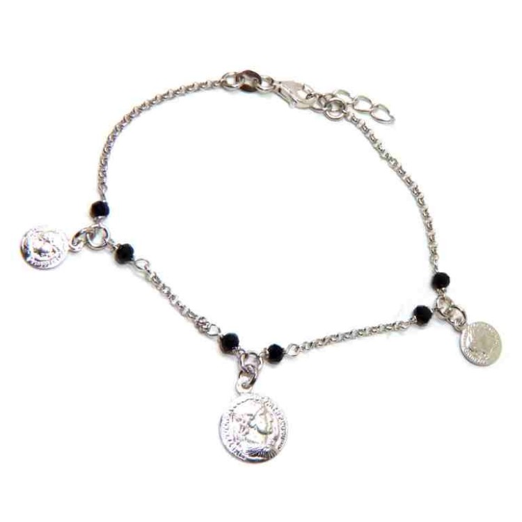 NLB|NALBORI Woman bracelet Silver 925 black crystal ancient coin