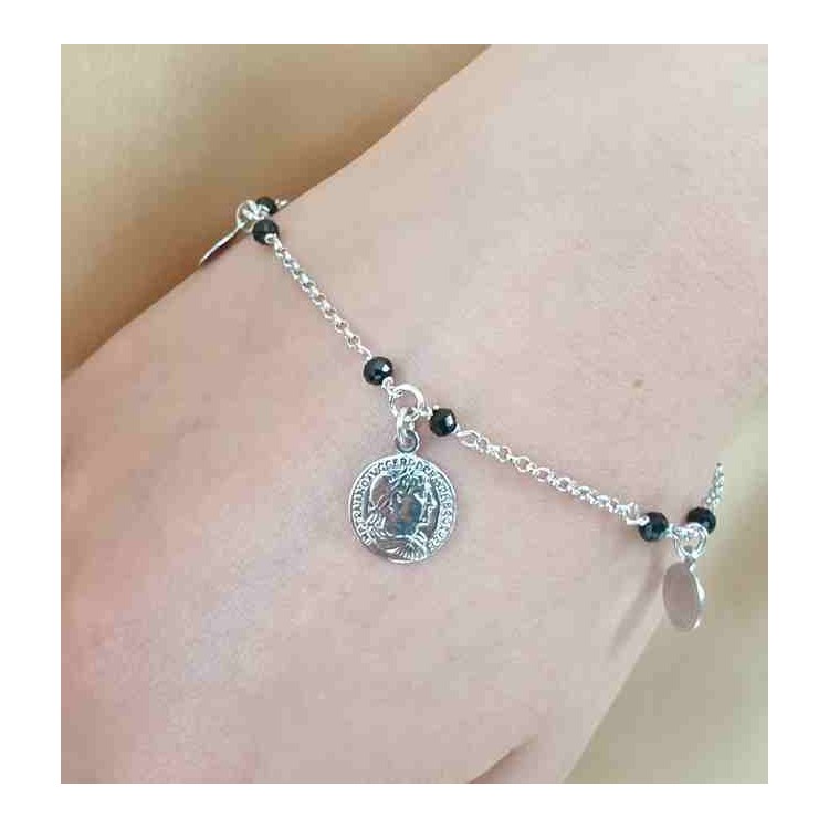 NLB|NALBORI Woman bracelet Silver 925 black crystal ancient coin