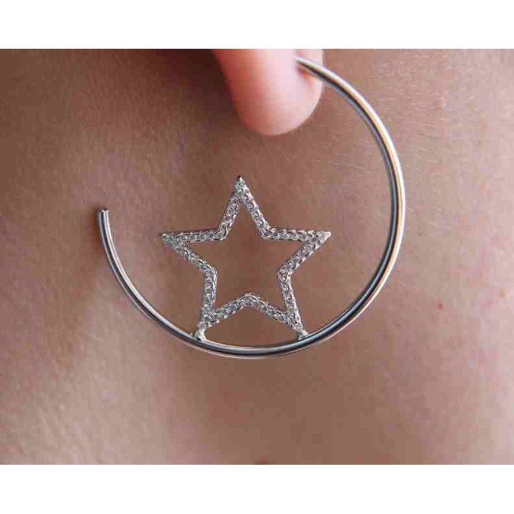 NALBORI 925 silver earrings circles with zircon stars