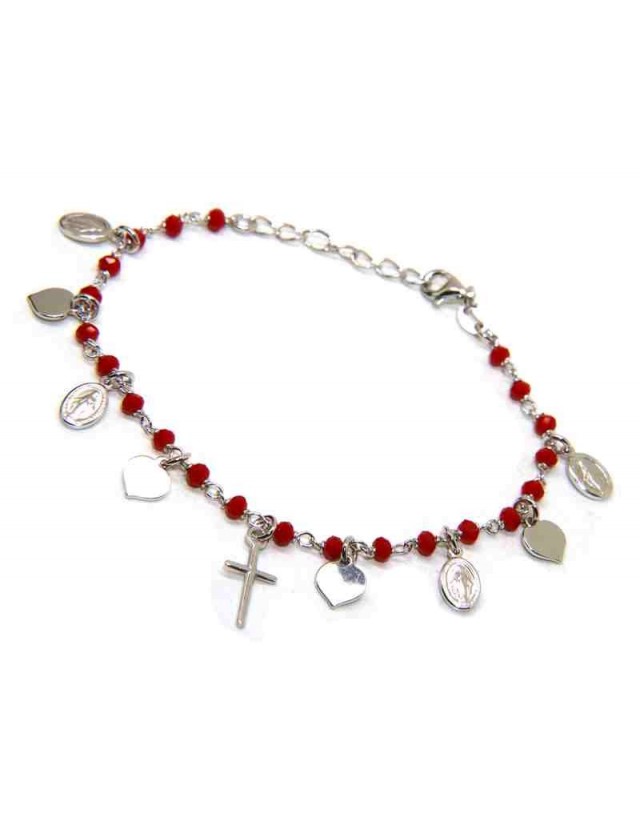 Bracciale rosario in Argento 925 madonna cuore croce rosso opaco NALBORI Bracciale rosario in Argento 925 madonna cuore croce rosso opaco NALBORI