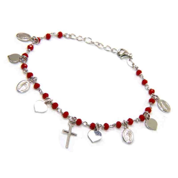 NALBORI 925 Sterling Silver rosary bracelet madonna heart red cross