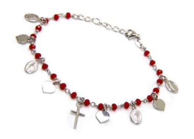 NLB|Bracciale rosario in Argento 925 madonna cuore croce rosso opaco NALBORI