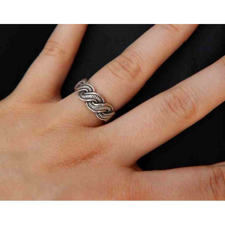 NALBORI Anello in argento 925 scuro con treccia intrecciato regolabile aperto, per uomo e donna
