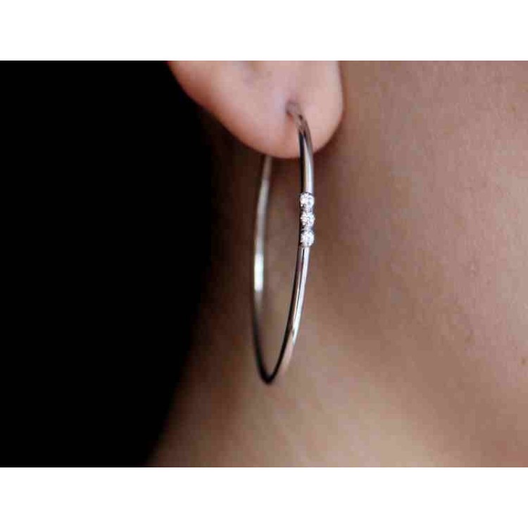 NALBORI earrings 925 silver circles 45 mm trilogy natural zircons