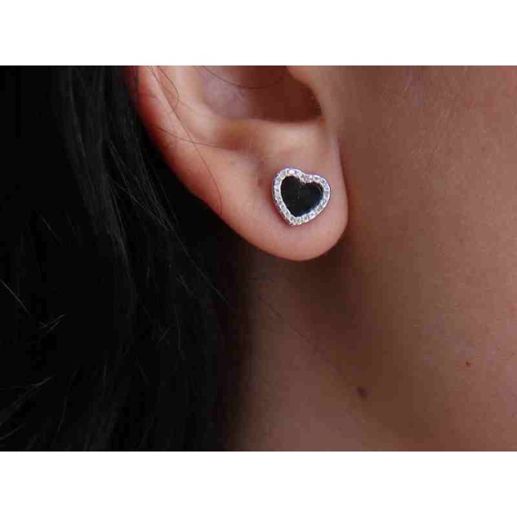 NALBORI complete 925 silver necklace earrings heart onyx zircons