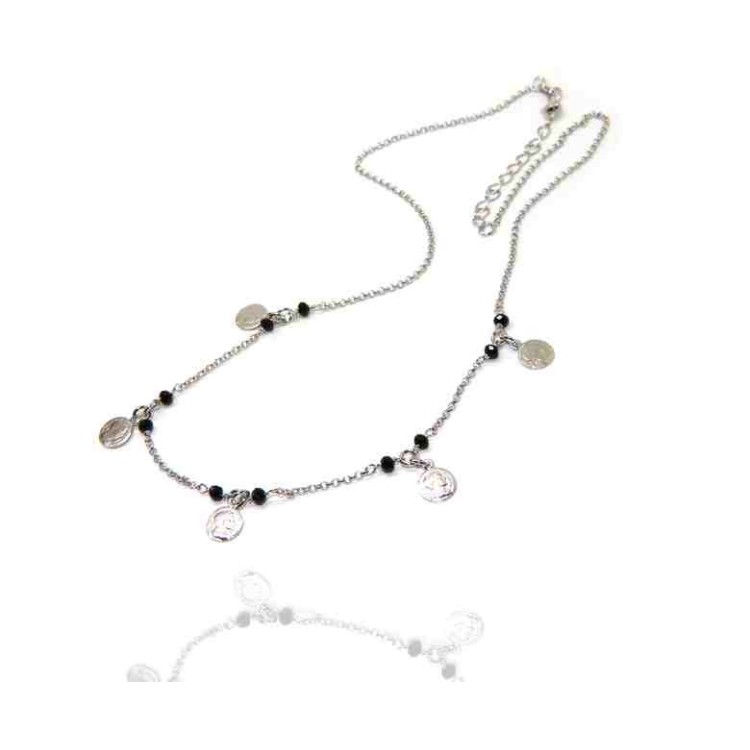 NALBORI Necklace Silver 925 black crystal Marseille coins