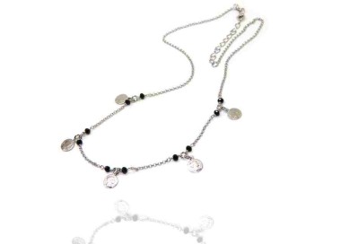 NALBORI Necklace Silver 925 black crystal Marseille coins
