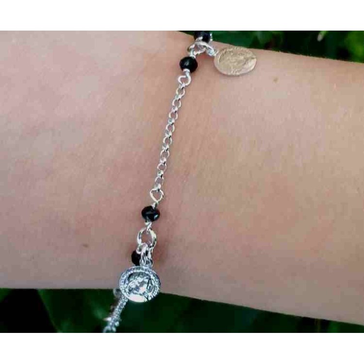 NALBORI Bracelet Silver 925 black crystal with coin pendants