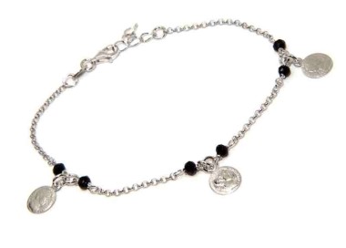 NALBORI Bracelet Silver 925 black crystal with coin pendants