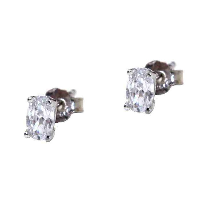NLB|925 silver small oval earrings with white cubic zirconia (one pair)
