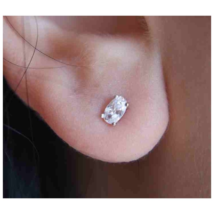 NLB|925 silver small oval earrings with white cubic zirconia (one pair)
