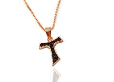 NLB|Necklace 925 silver TAU pendant rose gold plated black zircons NALBORI