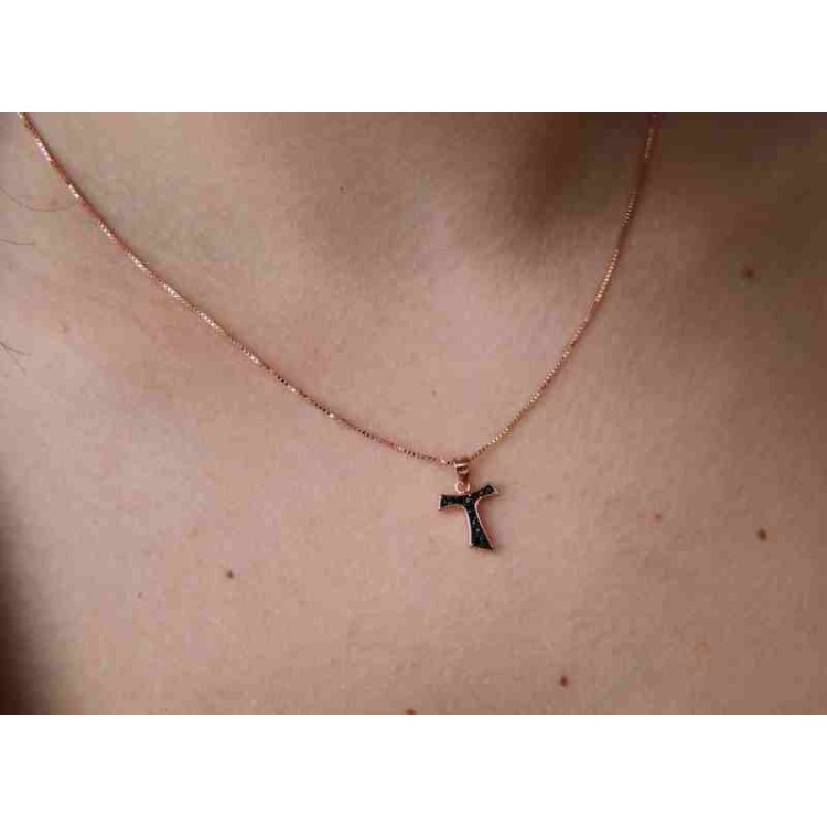 NLB|Necklace 925 silver TAU pendant rose gold plated black zircons NALBORI