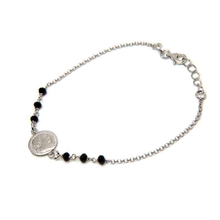 NLB|Coin bracelet all 925 silver and black crystals - NALBORI