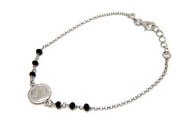 NLB|Coin bracelet all 925 silver and black crystals - NALBORI