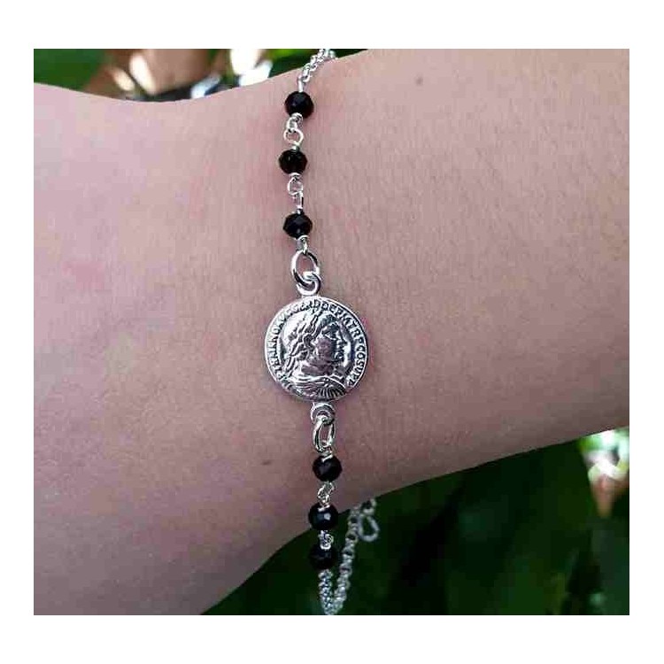 NLB|Coin bracelet all 925 silver and black crystals - NALBORI