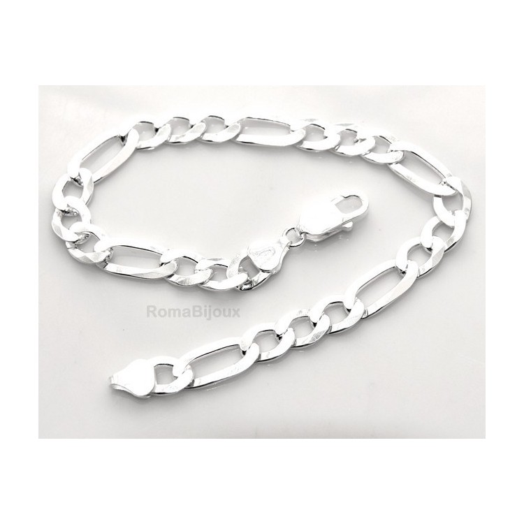 NLB|SILVER 925: Man Bracelet Chain 7.5 mm figaro 3 + 1 bleached very long XXL !
