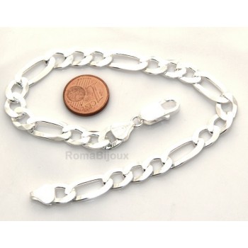 NLB|SILVER 925: Man Bracelet Chain 7.5 mm figaro 3 + 1 bleached very long XXL !