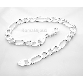 NLB|SILVER 925: Man Bracelet Chain 7.5 mm figaro 3 + 1 bleached very long XXL !